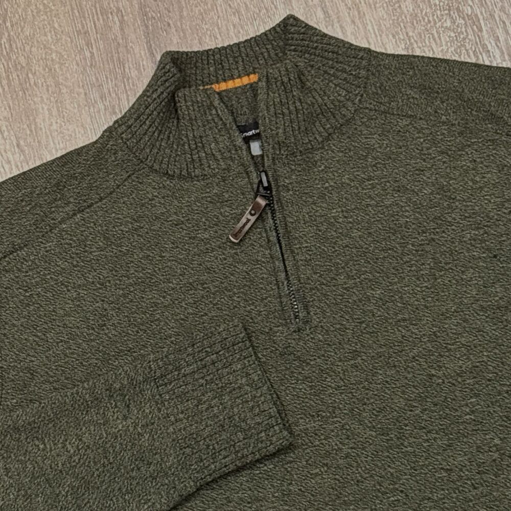 Smartwool Sparwood 1/4 Zip Sweater Mens Medium Green Merino Wool Blend Pullover